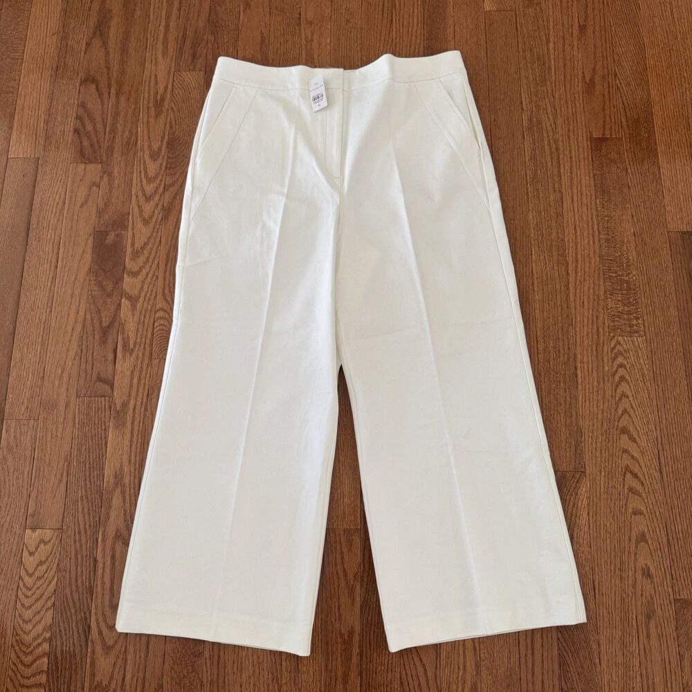 Ann Taylor Wide Leg Trouser Pants Women’s Size 14 White Pleated Ankle Work NWT